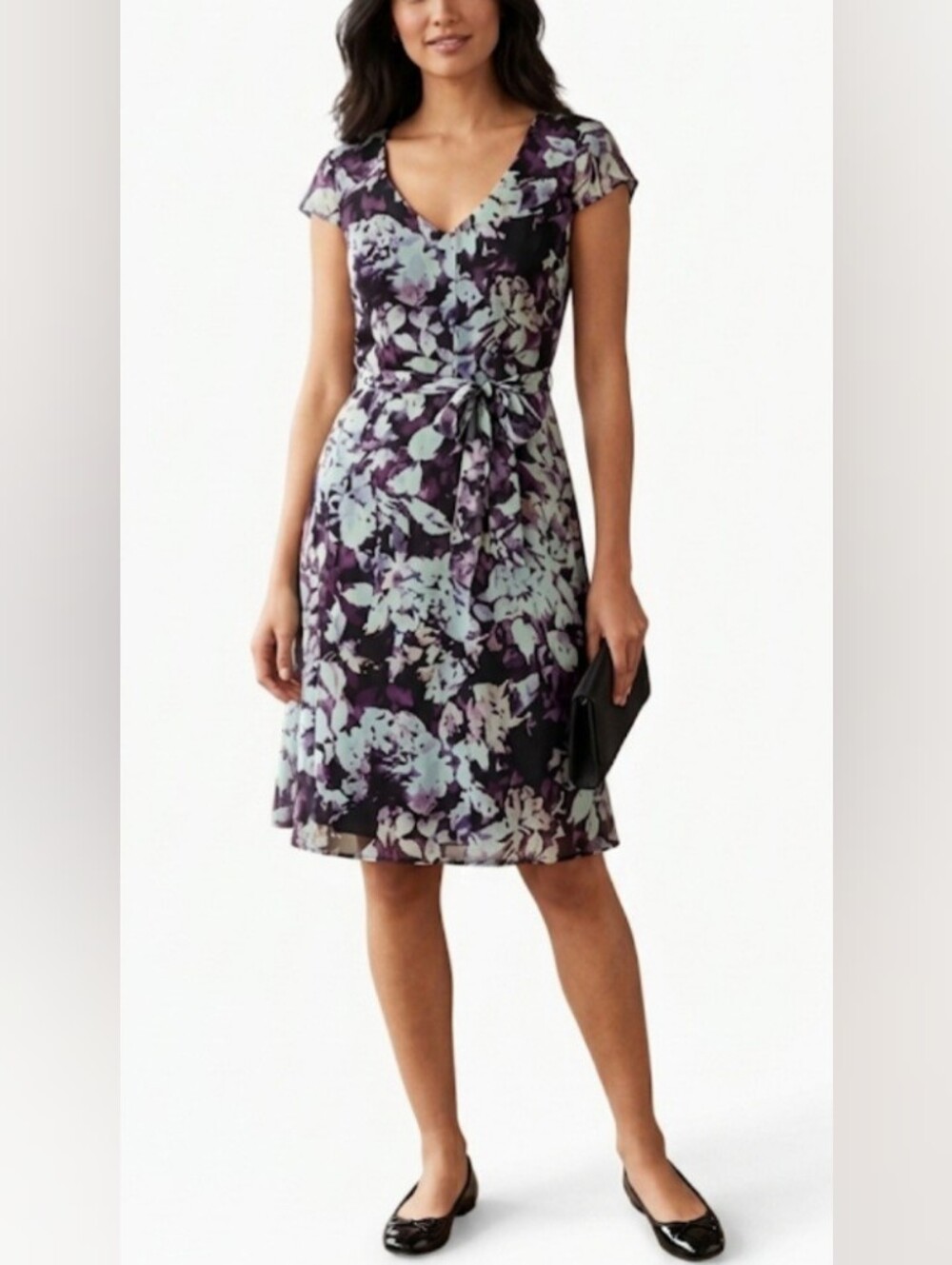 Simply Vera Vera Wang Purple Black Floral Dress Size M